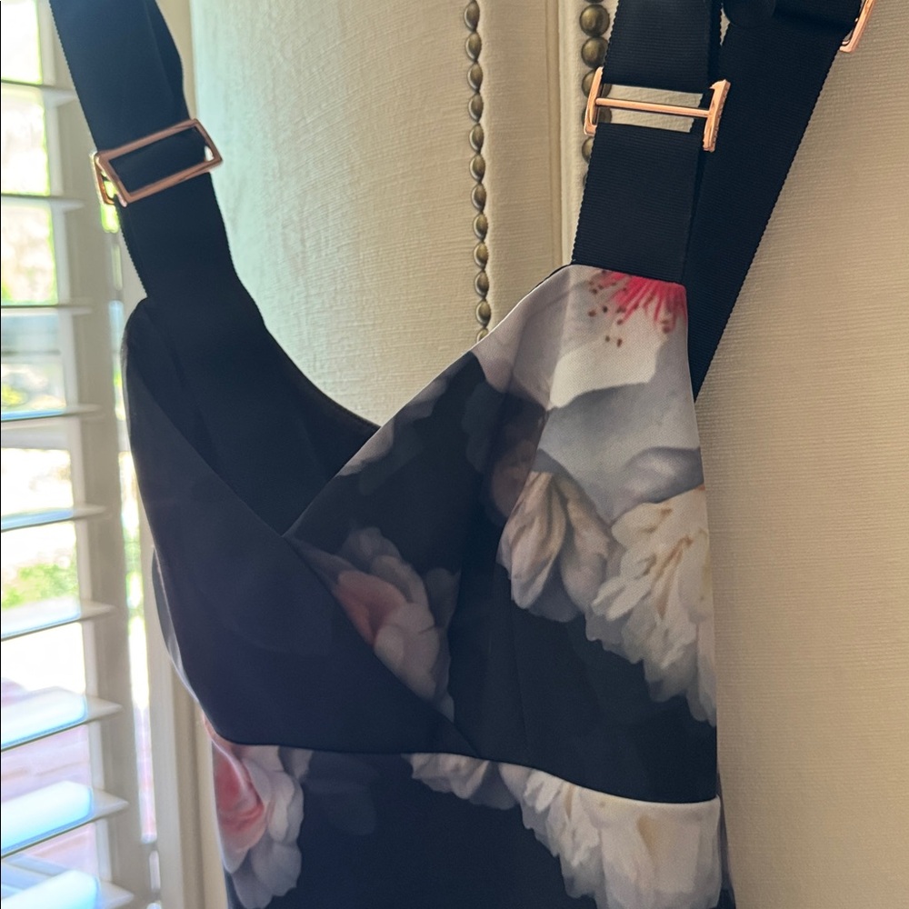 Floral Print mini dress in Black with Pink & Cream Blooms - Picture 8 of 8